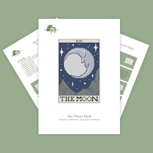 Korsstygnsmönster för månen Tarot i PDF-format | Modernt häxigt korsstygn för mellannivå | Stor digital design för båge eller ram