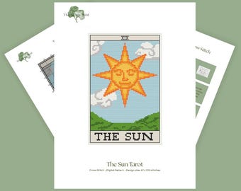 Sun Tarot Cross Stitch Pattern PDF | Large Witchy Modern Design | Digital Download | Intermediate Celestial Cross Stitch Art
