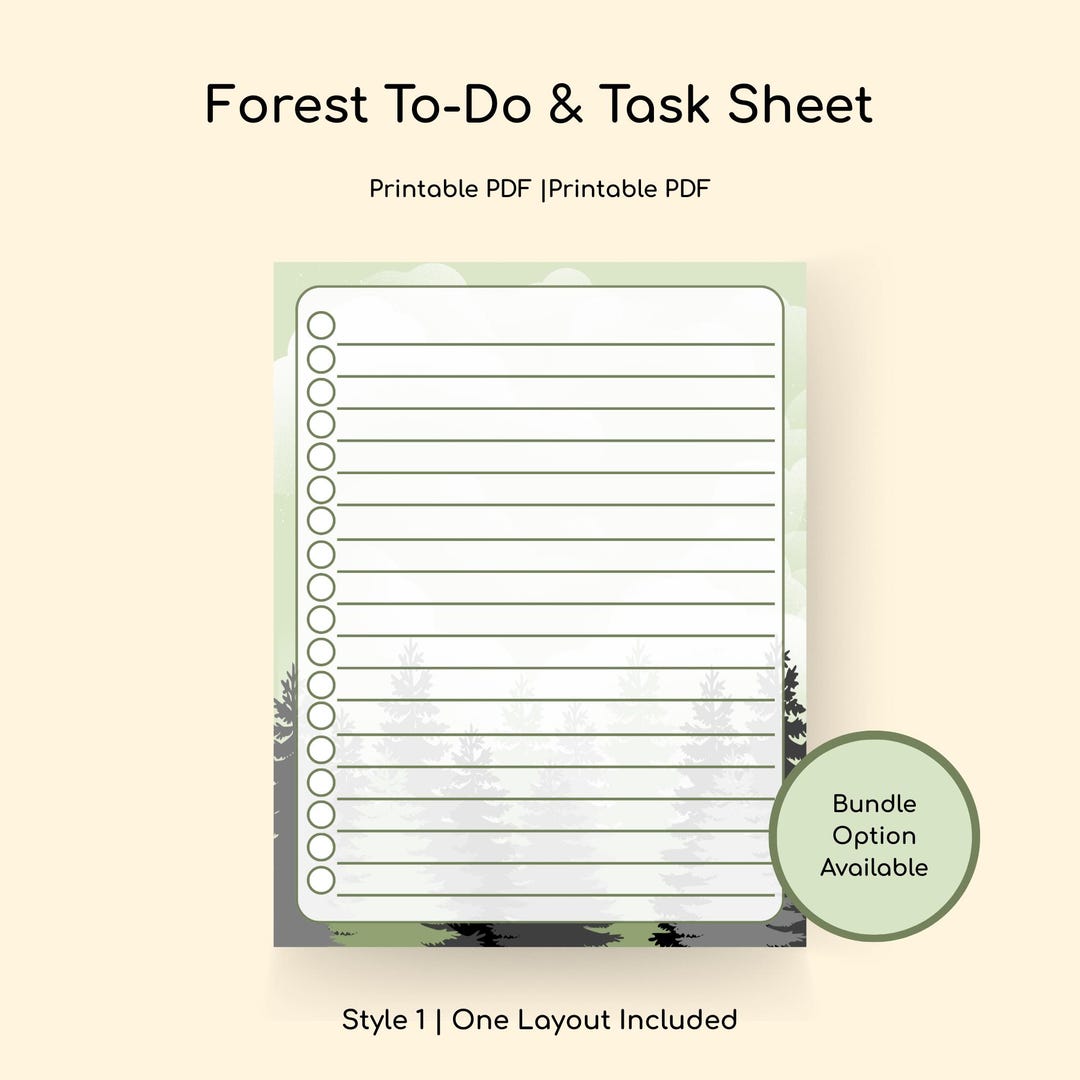 Forest To-do & Task List Sheet PDF | Checkbox Sheet | Lined Focus ...