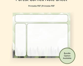 Wald Cornell Plain Note Horizontales PDF | Lern- und Notizblatt | Schul Ordner Printable | Digitaler Download
