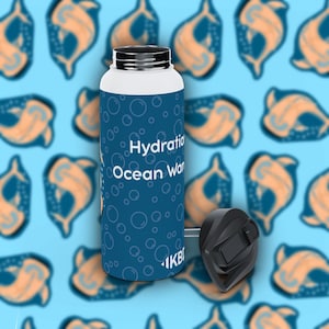 Whale Shark Water Bottle: Blue Ocean Design, Stainless Steel - 18oz/32oz
