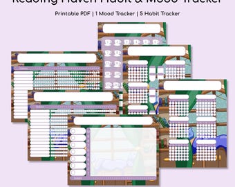 Paquete de seguimiento de hábitos y estado de ánimo de Reading Haven (PDF) / Seguimiento del bienestar / Planificador imprimible / Planificador digital