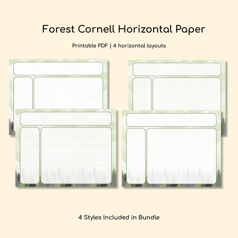 Forest Cornell Notes Horizontal Bundle PDF | Study & Note-taking Sheet ...