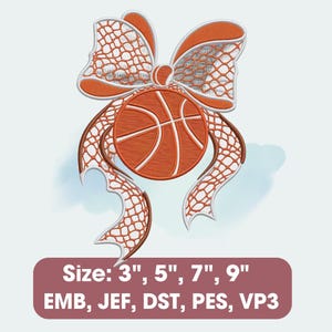 Basketball Coquette Bow Applique Embroidery Design 3 Sizes, Glitter Bow Appliqué Embroidery Machine Sports Girly Bow Embroidery Sweatshirt