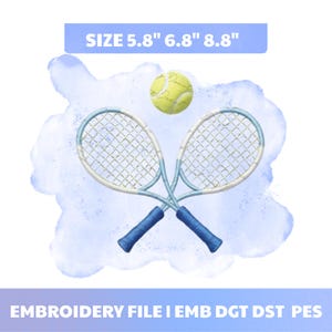 Tennis Rackets Embroidery Design with Ball Sports Machine Embroidery File Athletic Stitch Pattern Instant Download in Multiple Sizes
