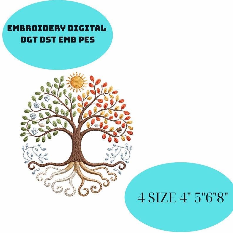 Tree of Life Embroidery Design Four Seasons Tree Machine Embroidery ...