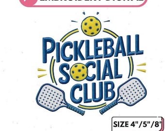 Motif de broderie Pickleball, broderie Pickleball Social Club, fichier Machine Pickleball Paddle, motif de broderie sport, téléchargement numérique
