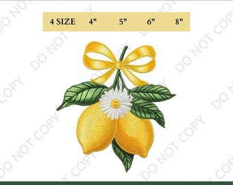 Diseño de bordado de limón, archivo de bordado floral de limón, patrón de bordado de cítricos, diseño de lazo de limón, archivo digital para máquina de bordar frutas