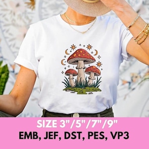 Mushroom embroidery design whimsical forest embroidery file boho nature embroidery digital download diy shirt embroidery pattern