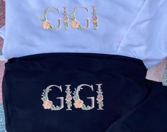 Blumen Alphabet Stickdatei Mama Oma Oma Mama Oma Mama Oma Mama Mama Omasel besticktes Design T Shirt Muttertagsgeschenk Familie Shirt Muster