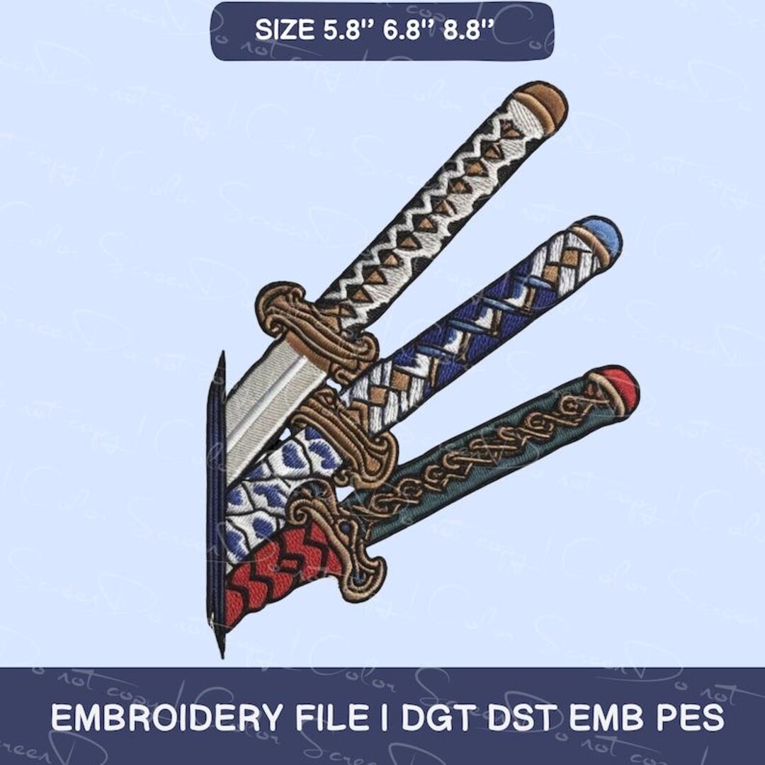 Samurai Blade Pattern Samurai Sword Embroidery Design Katana Japanese Weapon Ninja Blade ...