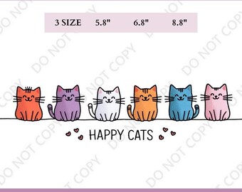 Motif de broderie Happy Cats Chaton mignon Motif de broderie Machine Amoureux des chats de dessin animé Couture fichier numérique Animal Pet Applique Stitch