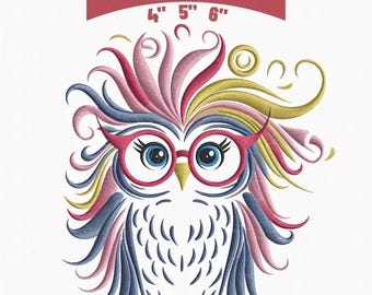 Disegno da ricamo gufo arcobaleno: motivo a punto croce con uccellino colorato (download digitale)
