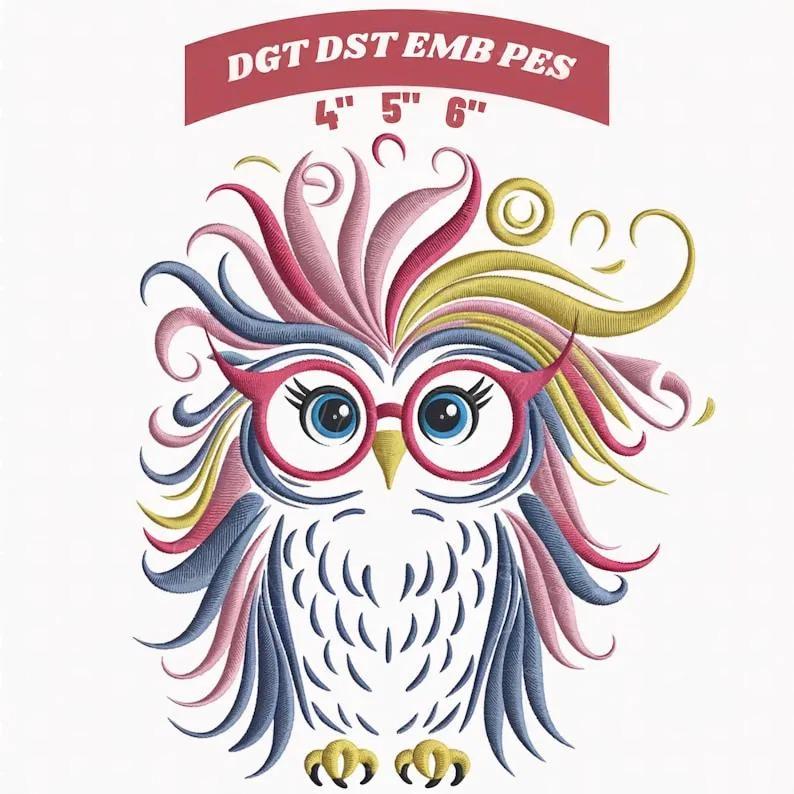 Rainbow Baby Owl Embroidery Design: Colorful Bird Stitch Pattern (Digital Download)