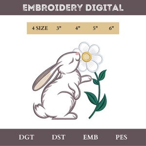 Birthday Bunny Embroidery Design Cute Rabbit with Flower Machine Embroidery File Baby Birthday Shirt Embroidery Pattern Instant Download