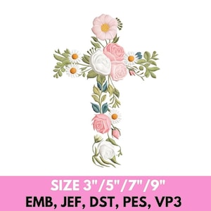 Floral Cross Machine Embroidery Design, Christian Easter Embroidery Pattern, Religious Flower Cross, Faith Church Sewing Project
