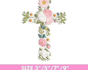 Floral Cross Machine Embroidery Design, Christian Easter Embroidery Pattern, Religious Flower Cross, Faith Church Sewing Project