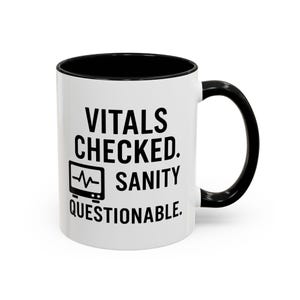 Vitals Checked Sanity Twijfelachtige mok - grappige koffiekopje verpleegster, medisch humorcadeau, waardering zorgmedewerker, mok nachtploeg