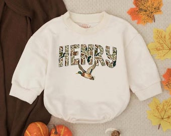 Personalized Mallard Duck Baby Romper, Hunting Outfit