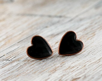 Post earrings - Black Hearts- made to order