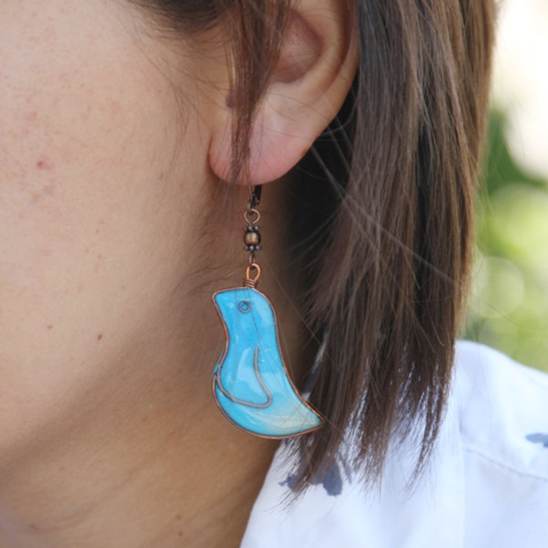 Turquoise birds earrings image 4