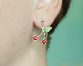 Tiny cherry post earrings