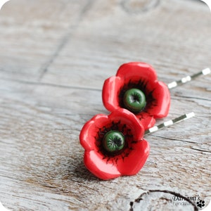 Hair bobby pin Poppy flower image 2