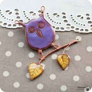 Animal brooch Purple owl pin image 3