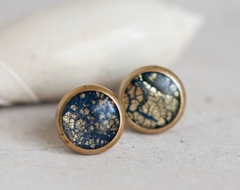 Stud earrings- Indigo and Gold