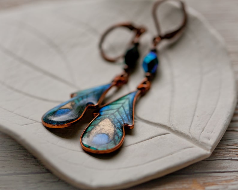 Handmade Boho Peacock Feather Dangle Earrings For Women - Green Alloy Hook Drop Earrings