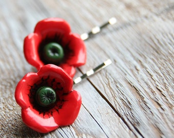 Hair bobby pin - Poppy flower