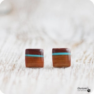 Post earrings / Brown square stud earrings / Handmade jewelry / Minimalist style image 1