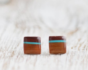 Post earrings / Brown square stud earrings / Handmade jewelry / Minimalist style