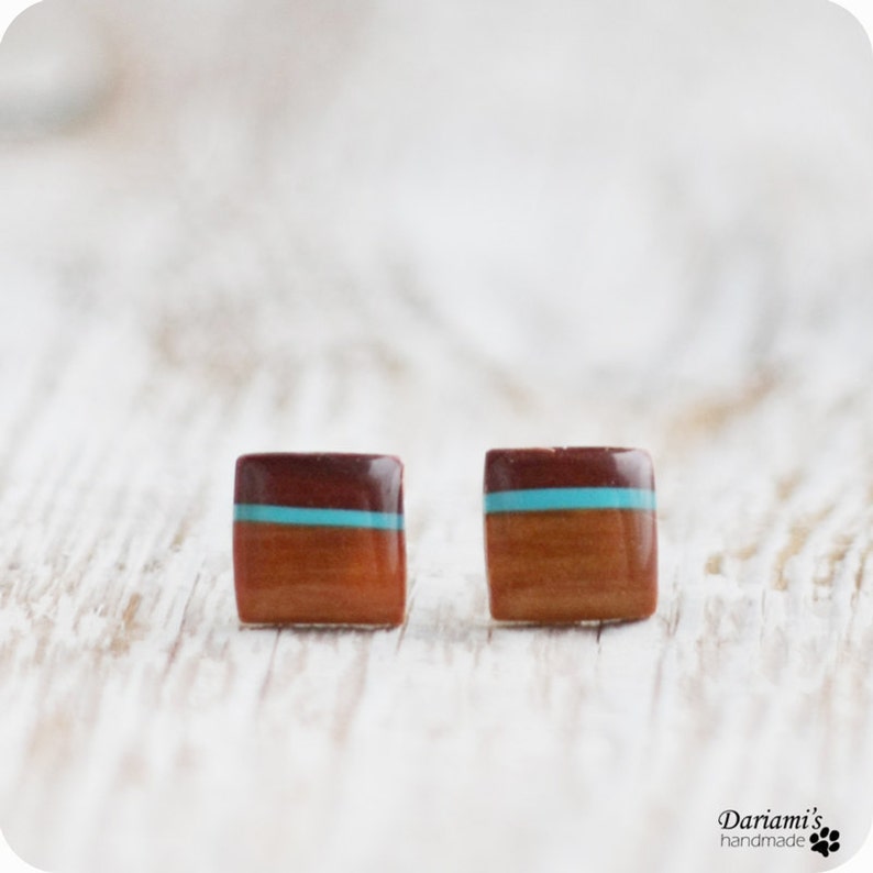 Post earrings / Brown square stud earrings / Handmade jewelry / Minimalist style image 1