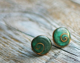 Post earrings - Forest green