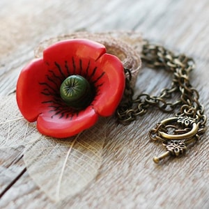 Necklace - Red Poppy Flower