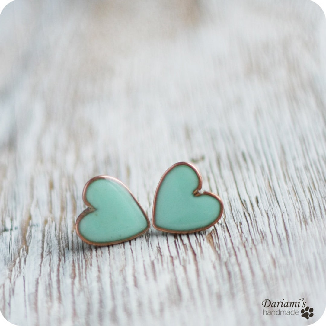 Stud Earrings with Hearts and Logo
