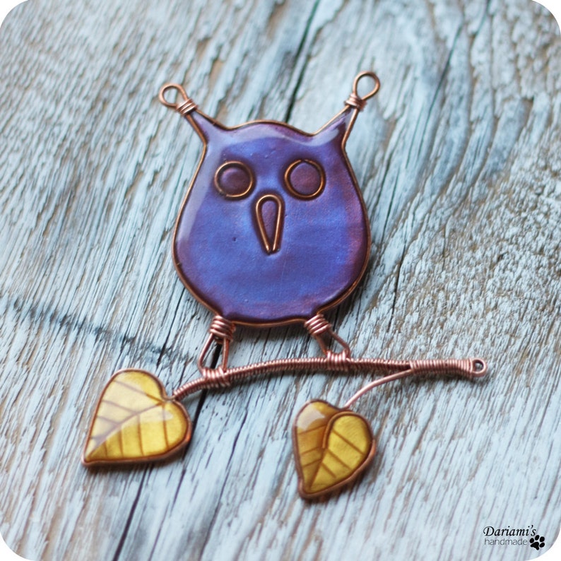 Animal brooch Purple owl pin image 2