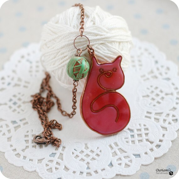 Items similar to Cute Pink Cat Necklace on Etsy