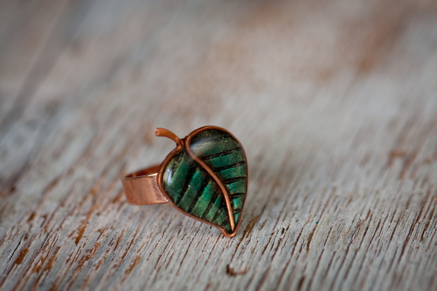 Adjustable Ring Forest Green Leaf Etsy