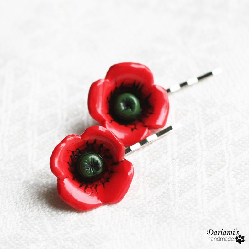 Hair bobby pin Poppy flower image 3