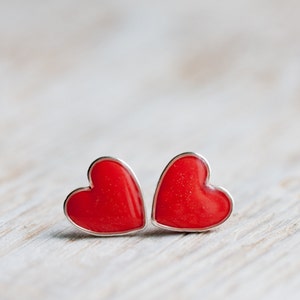 Earring Studs - Vermilion Red Hearts - Heart Earrings