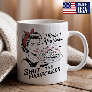 Funny Shut The Fucupcakes Mug, Retro Sassy Coffee Cup, Sarcastic Offensive Gag Gift, Rude Humor Mug For Coworker Friend, Bold Office Mug