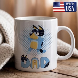 Blue Cartoon Dad Mug | Funny Cute Dad Coffee Cup | Cute Father’s Day Gift | Cool Daddy Mug for Him | Made in USA