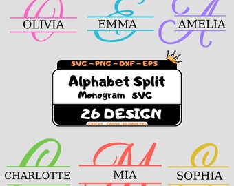 Split Monogram Alphabet SVG Bundle: 26 Initial Cut Files (Digital Download)