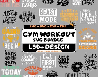 Gym Workout SVG Bundle: 450+ Fitness Quotes, Shirt Designs (Digital Download)