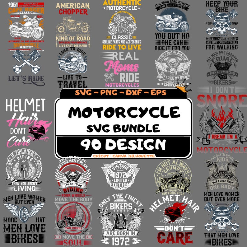 Motorcycle Riding Svg Motorcycle SVG Bundle: 90 Biker Quotes & Vintage Bike Designs (digital ...