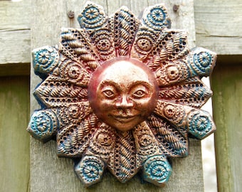 Celestial Decor Garden Sculpture, Sun Face Stone, Magical Mini Sun Wall Art Gifts