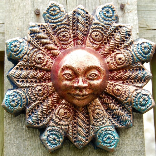 Sun Face Garden Decor Rustic Sculpture Outdoor Stone Wall Etsy