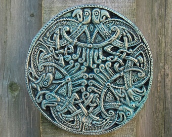 Irish Garden Art Gifts, Celtic Eagles Zoomorphic Outdoor Sculpture, Mandala Stone
